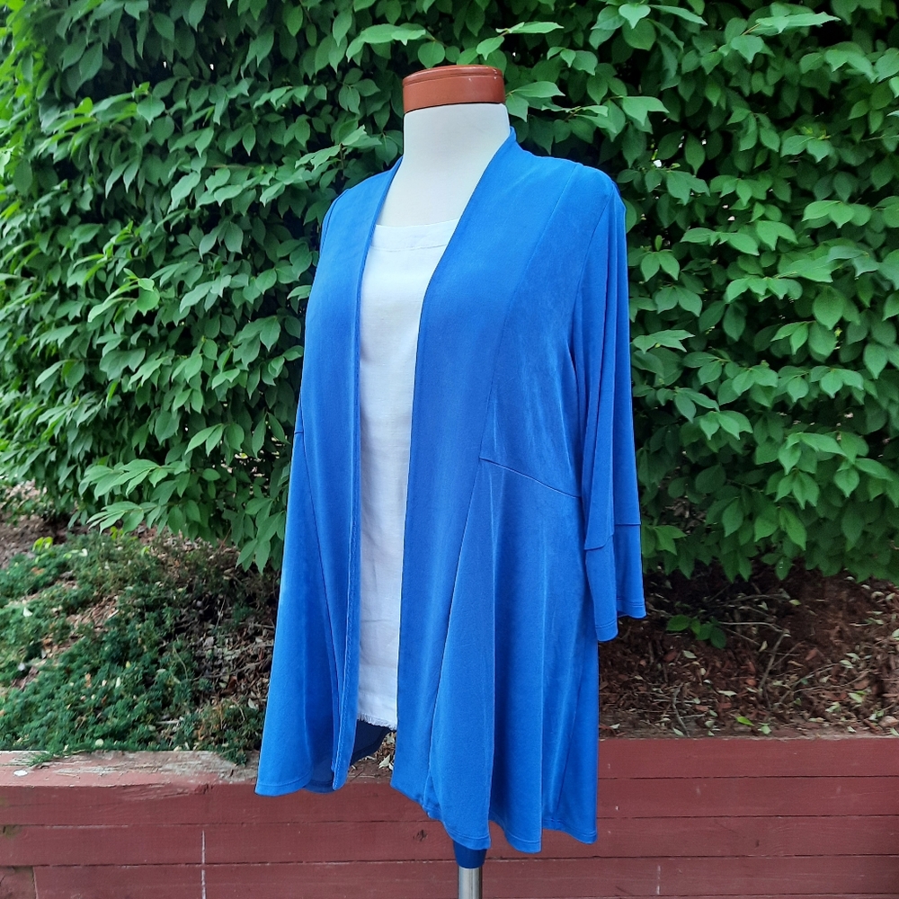 Chico's Travelers Solid Blue Stretch Wrinkle Free Cardigan Travel Swacket Large